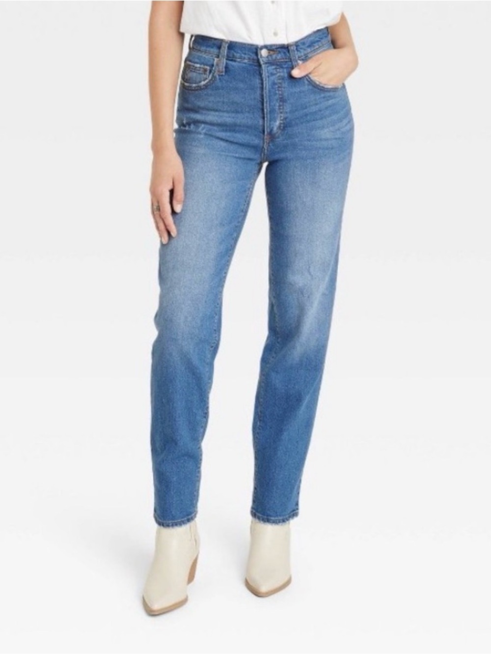 High rise 90s straight womens jeans with buttonfly